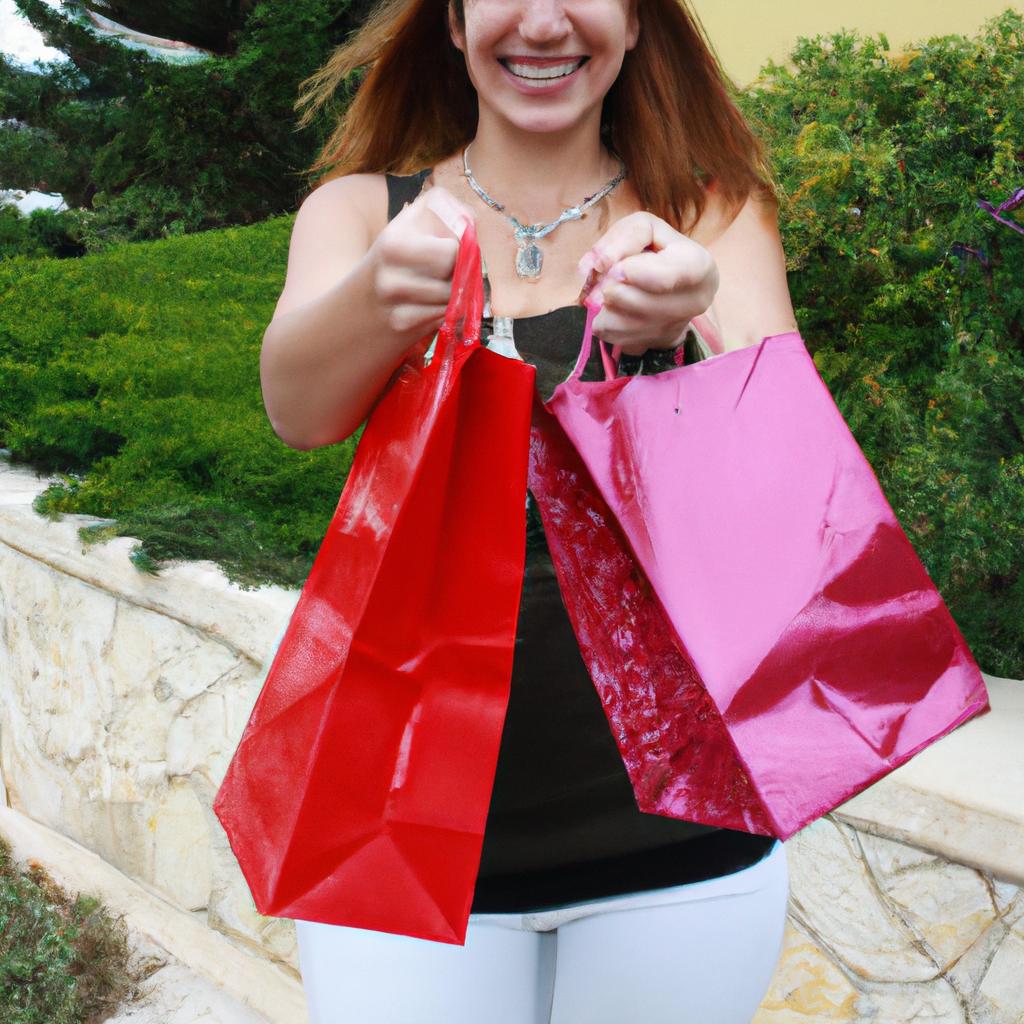 Person holding shopping bags smiling